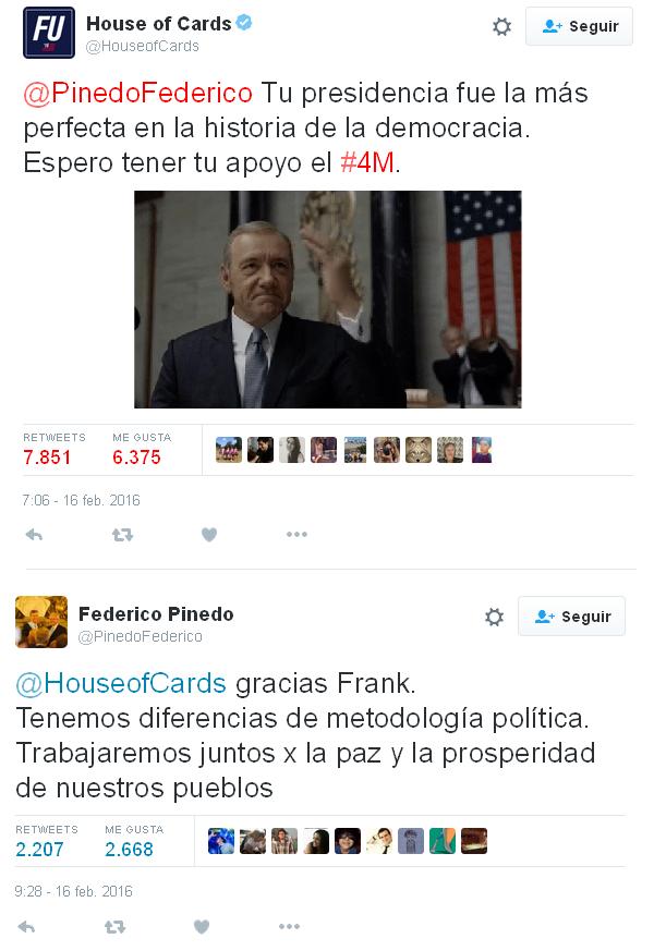 House Of Cards Underwood saludó a Federico Pinedo por Twitter 2