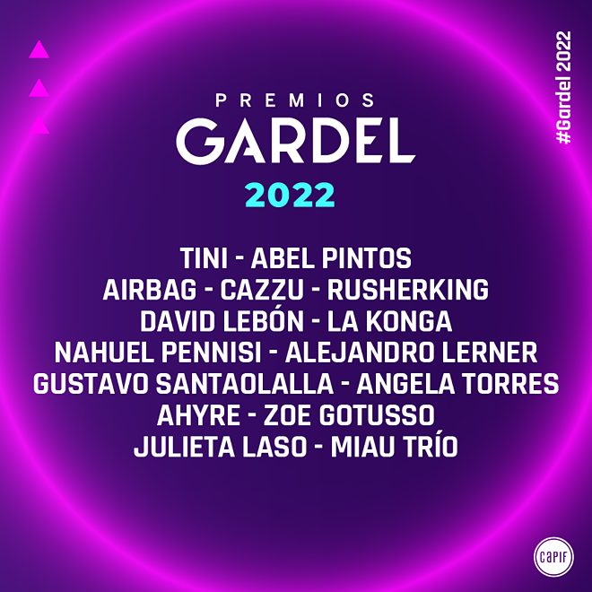 Tini, Abel, Cazzu y Rusherking entre los artistas que cantarán en los Premios Gardel 2022